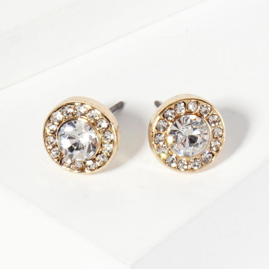 Rhinestone Stud Earrings With Mini Crystal Rhinestone Details - Gold Crystal