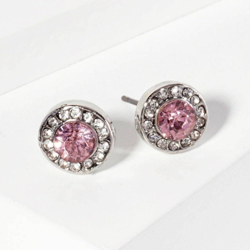 Rhinestone Stud Earrings With Mini Crystal Rhinestone Details - Rose