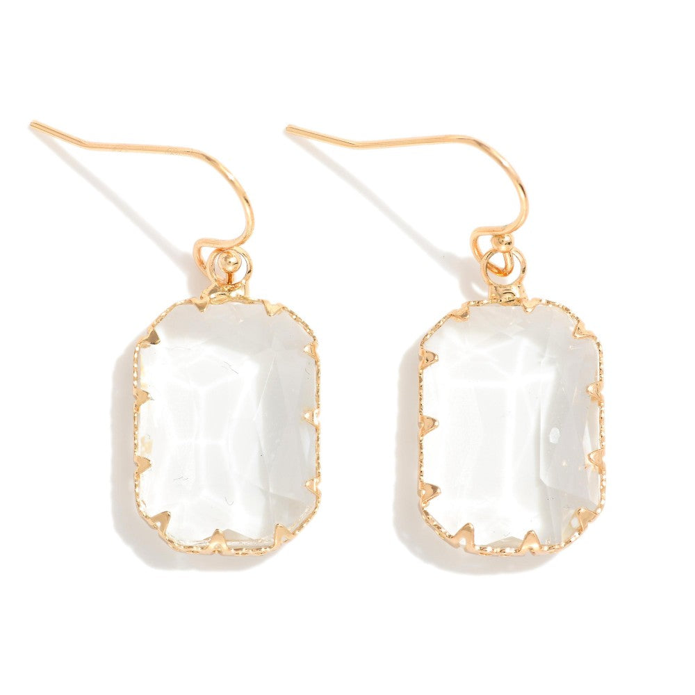 Rectangular Glass Crystal Drop Earrings