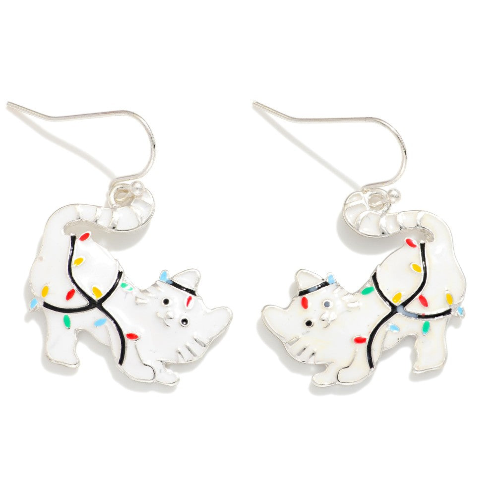 Enamel Christmas Cat Drop Earrings