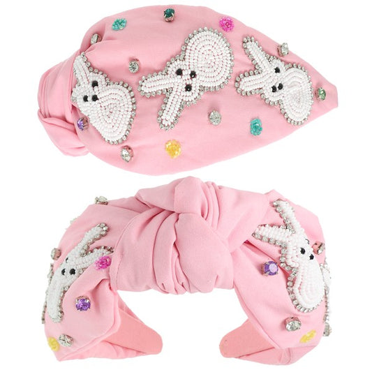 EASTER POLKA DOT BEADED TOP KNOTTED HEADBAND - Pink