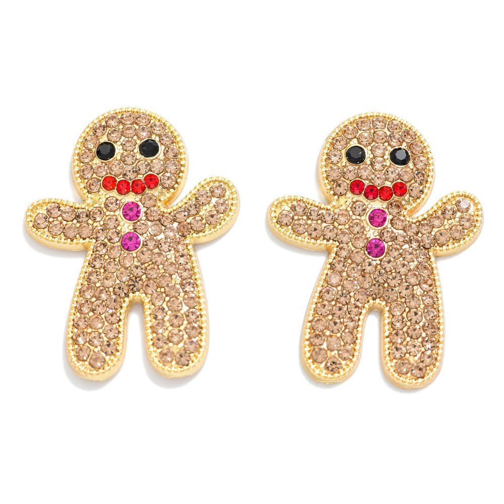 Christmas Rhinestone Studded Gingerbread Earrings