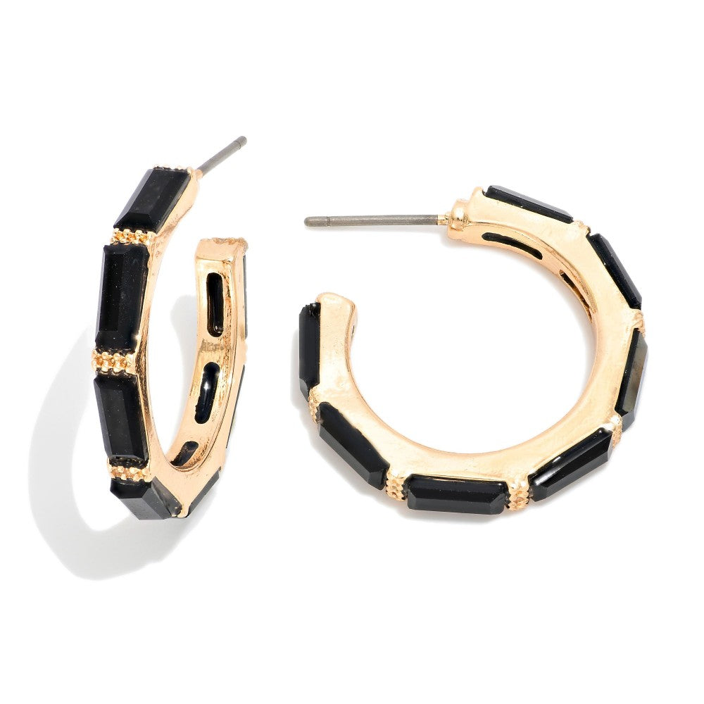 Hoop Drop Earring Featuring Glass Crystals - Black