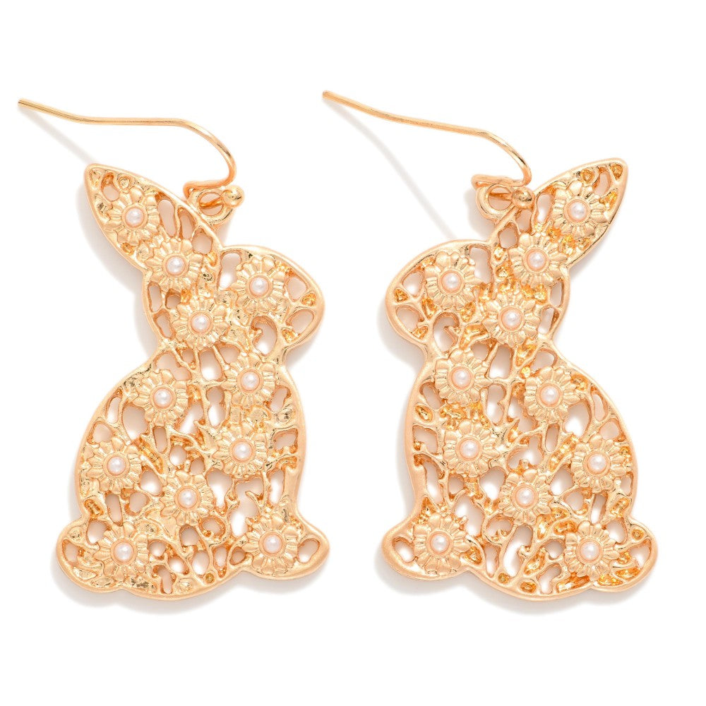 Filigree Studded Easter Bunny Drop Earrings