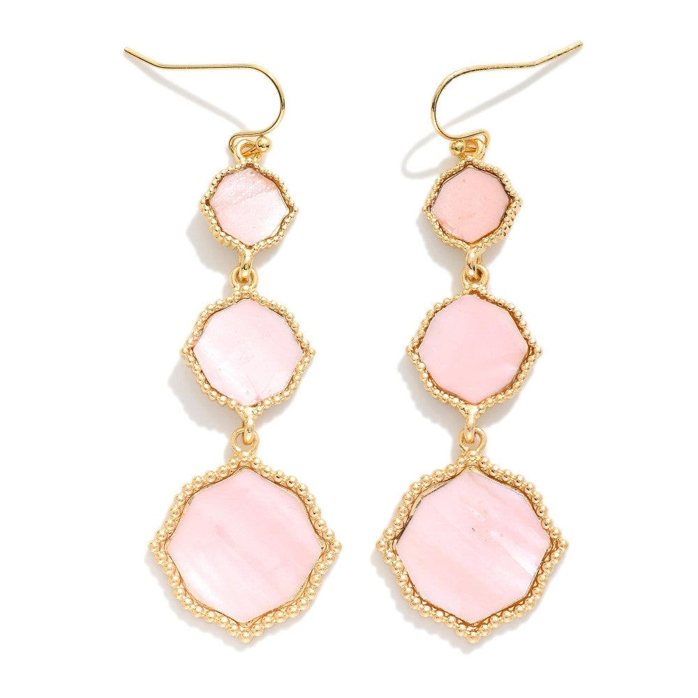 Linked Pearlescent Quatrefoil Drop Earrings - Pink