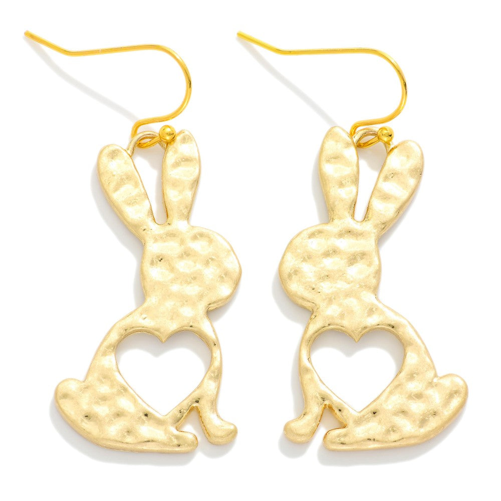Hammered Metal Easter Bunny Drop Earrings