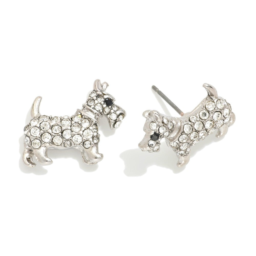 Cubic Zirconia Dog Stud Earring - Silver