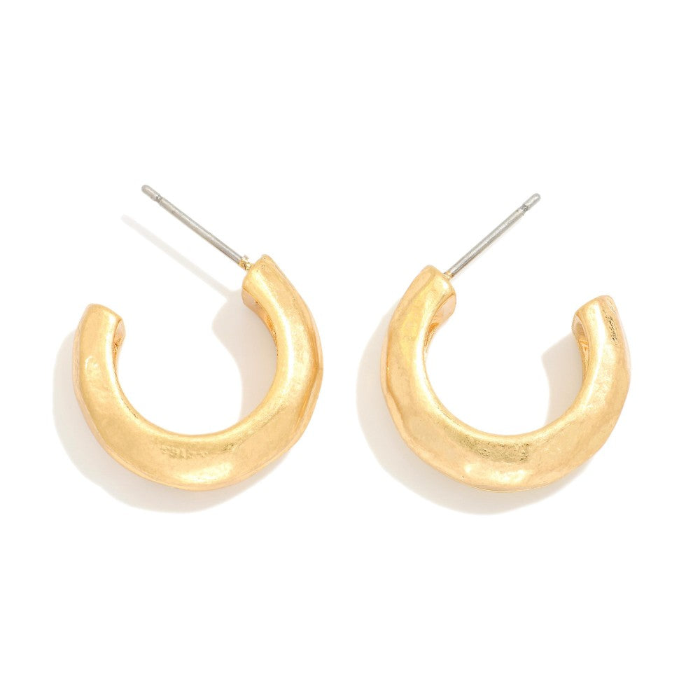 Hammered Metal Hoop Earrings - Worn Gold