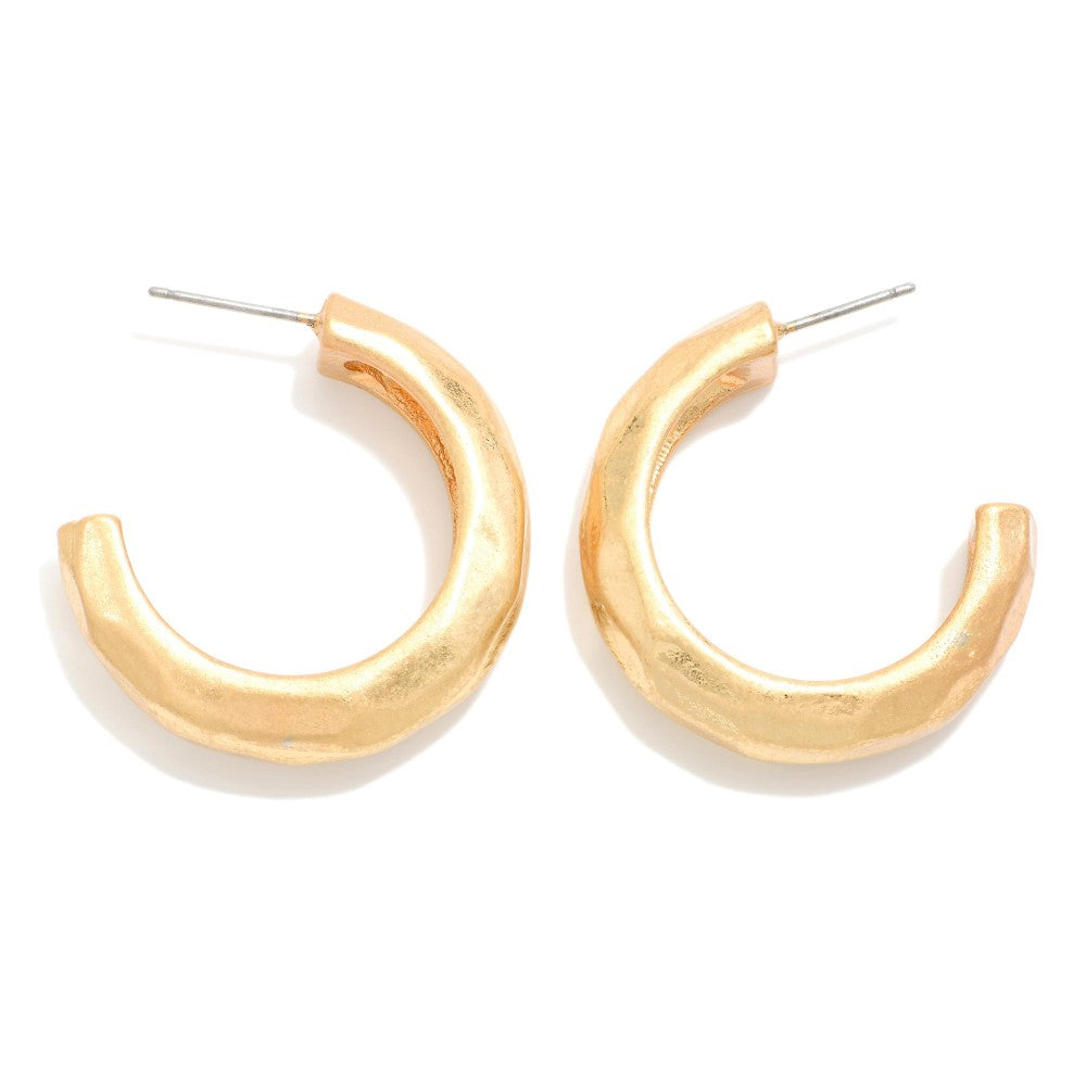 Hammered Metal Hoop Earrings - Worn Gold (Big)