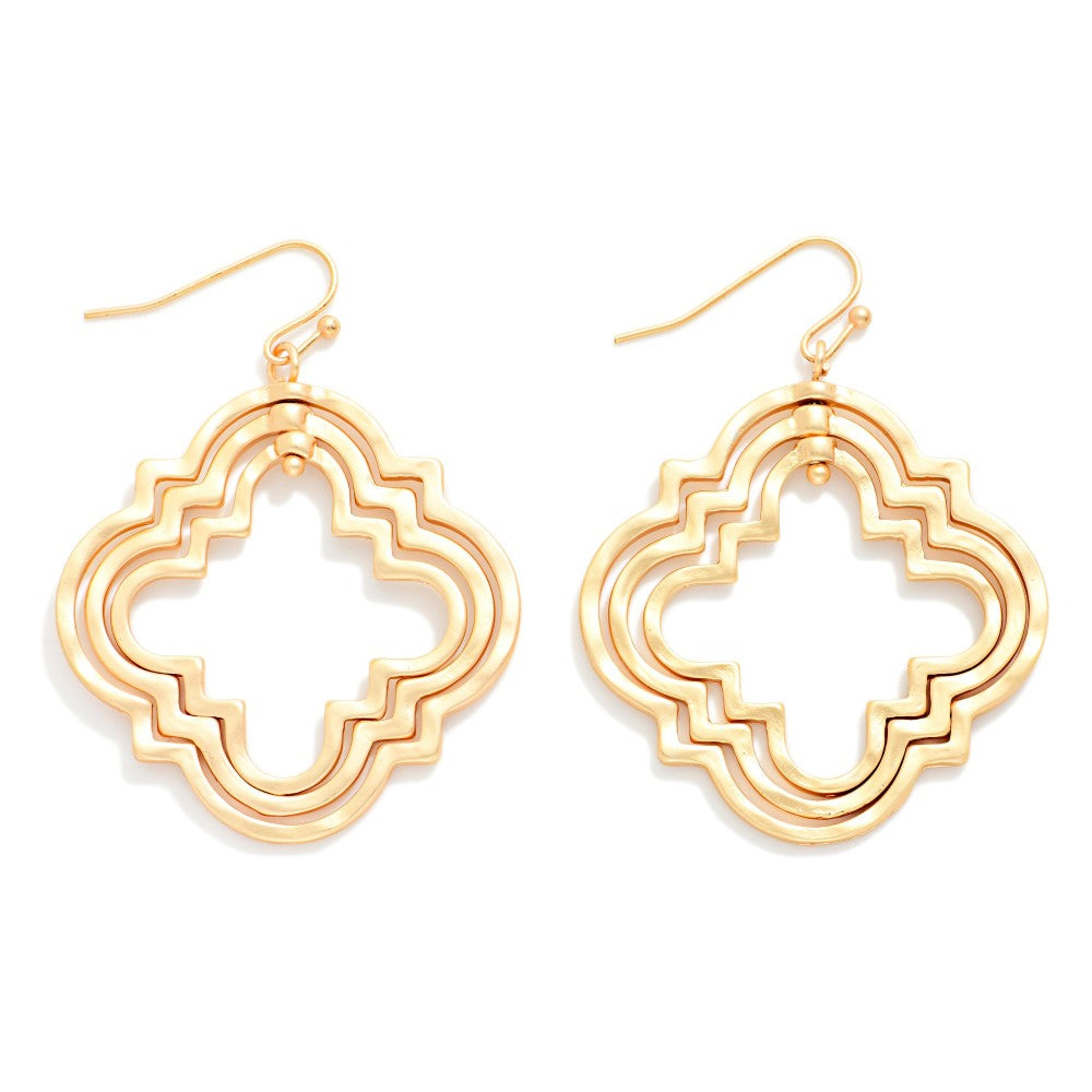 Nesting Hammered Metal Tone Clover Drop Earrings