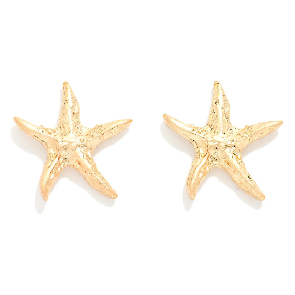 Textured Metal Starfish Post Drop Earrings - Gold
