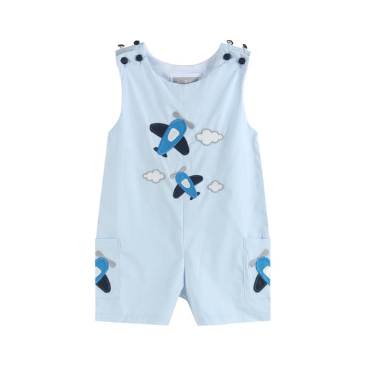 Blue Airplane Pockets Shortalls: 12-18M