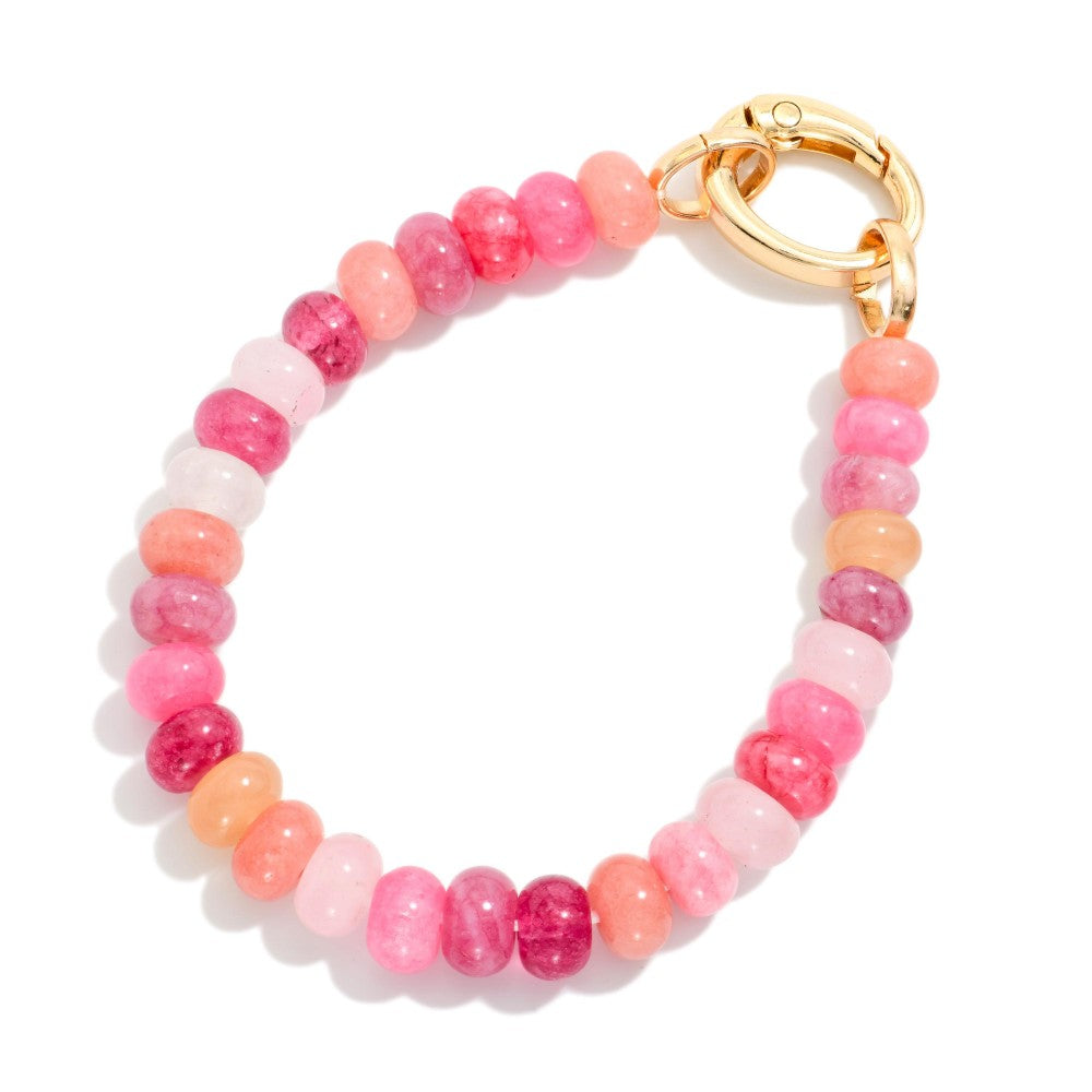 Beaded Stretch Bracelet Featuring Candy Beads And Lobster Clasp - Baby Pink Mix