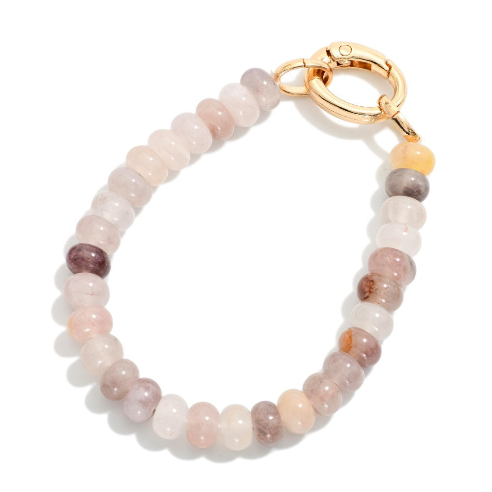 Beaded Stretch Bracelet Featuring Candy Beads And Lobster Clasp - Light Brown Multi