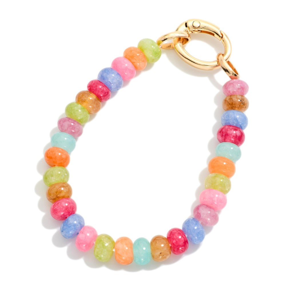 Beaded Stretch Bracelet Featuring Candy Beads And Lobster Clasp - Light Multi