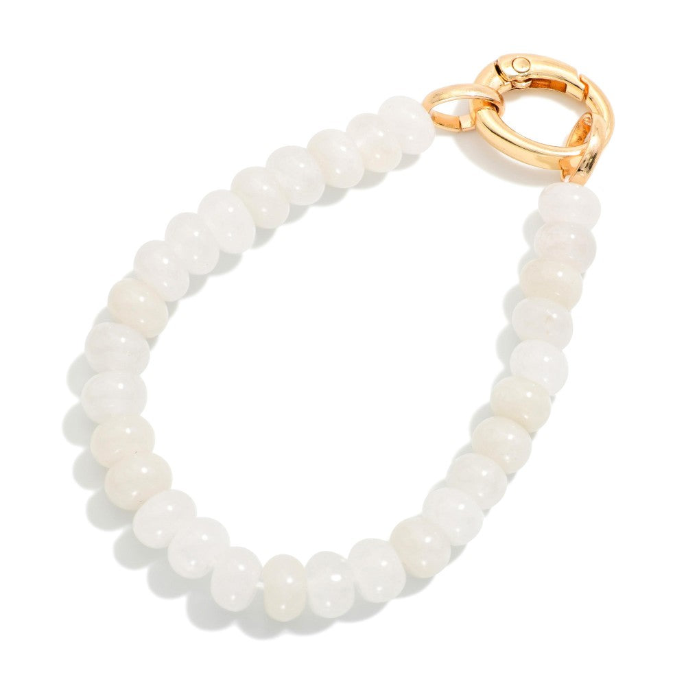 Beaded Stretch Bracelet Featuring Candy Beads And Lobster Clasp - White