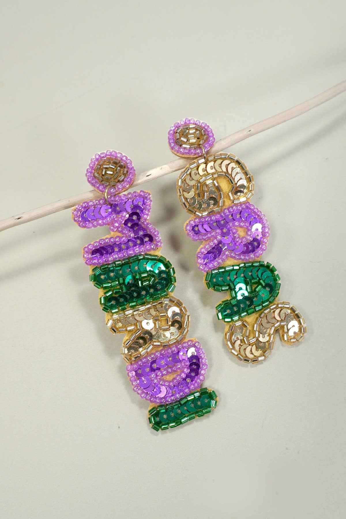 MARDI GRAS SEED BEADED DROP EARRINGS