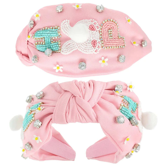 HOP EASTER BUNNY BEADED TOP KNOTTED HEADBAND