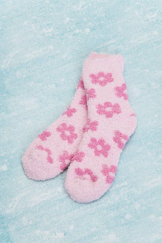 WARM CORAL FLEECE PLUSH DAISY FUZZY SOCKS - PINK