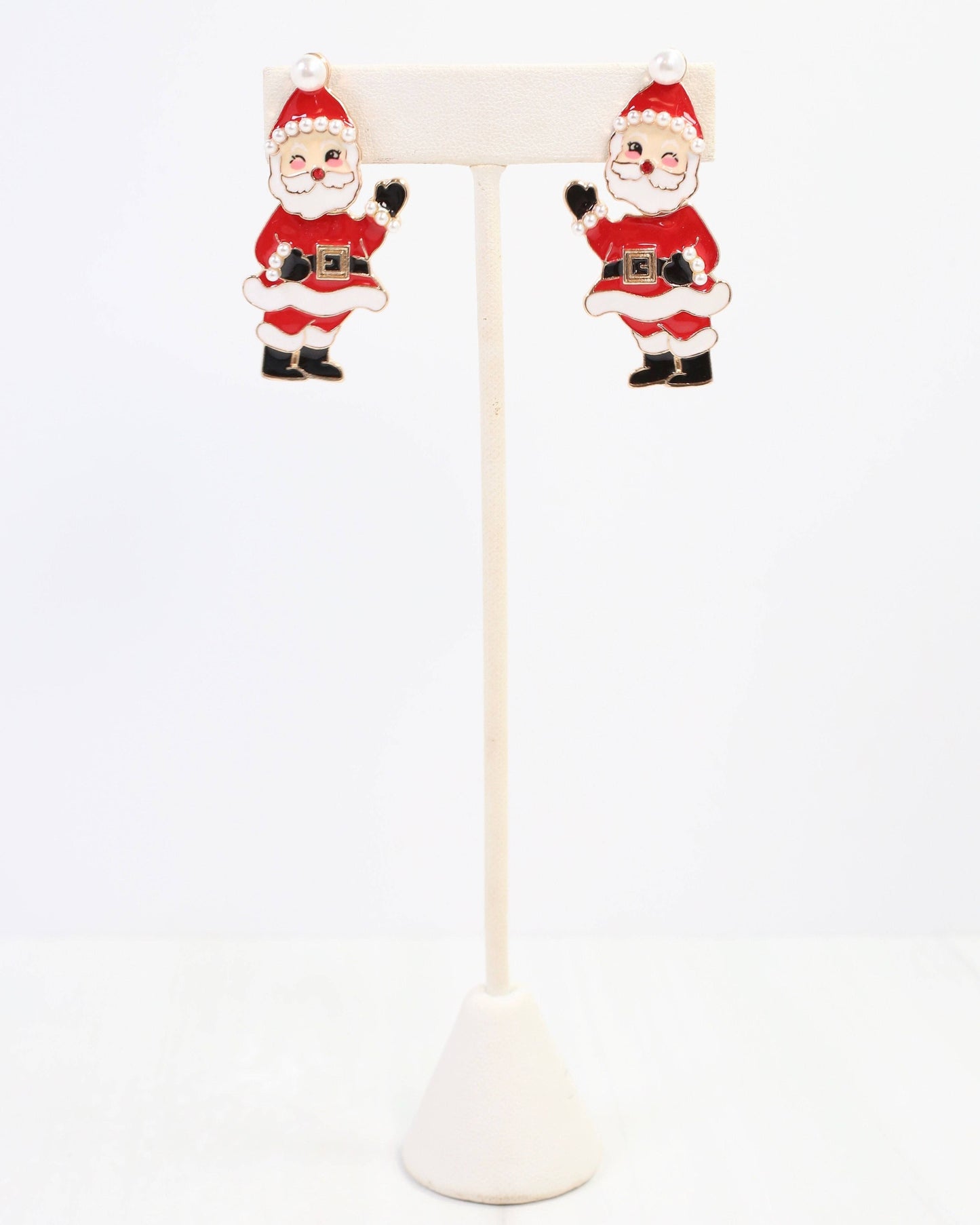 Caroline Hill Jingling Santa Dangle Earrings Red Enamel Christmas