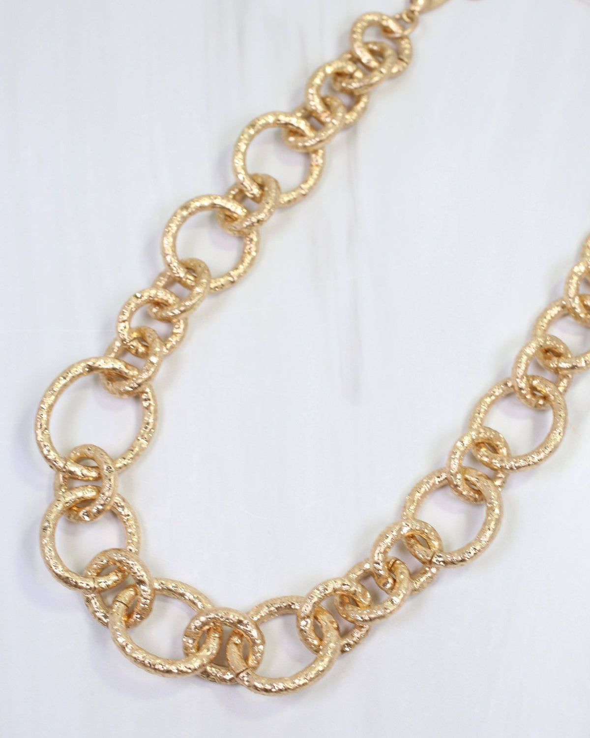 Caroline Hill Alba Worn Gold Hammered Chunky Link Necklace