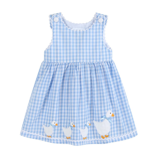 Blue Gingham Goose A Line Dress: 6-12M