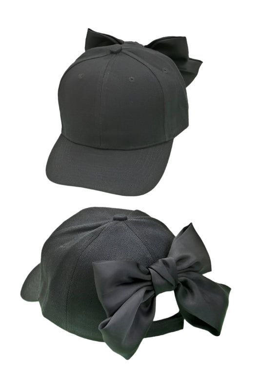 BIG BOW RIBBON BASEBALL HAT CAP - Black