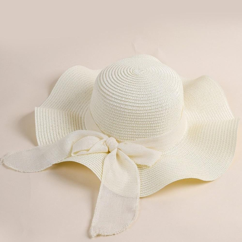 Straw Sun Hat Featuring Burlap Bow Band - Ivory