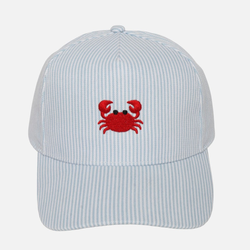 Skinny Stripe Baseball Cap With Embroidered Crab - Blue