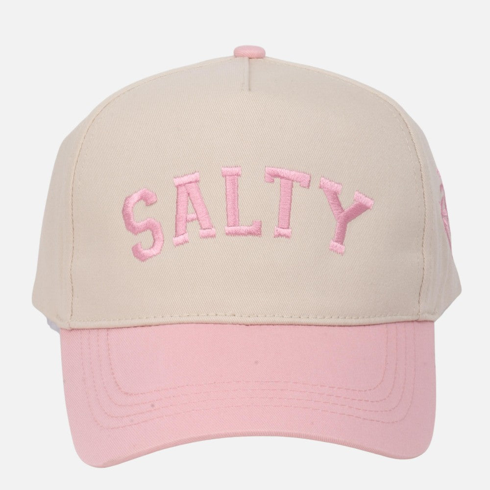 Two Tone "SALTY" Embroidered Baseball Cap With Palm Tree Details - Pink