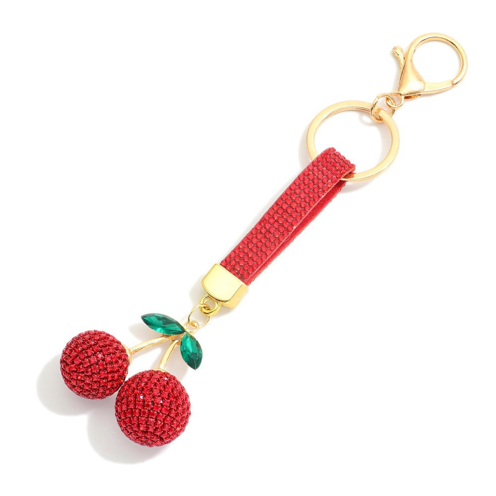 Pave Rhinestone Cherries Key Ring Bag Charm