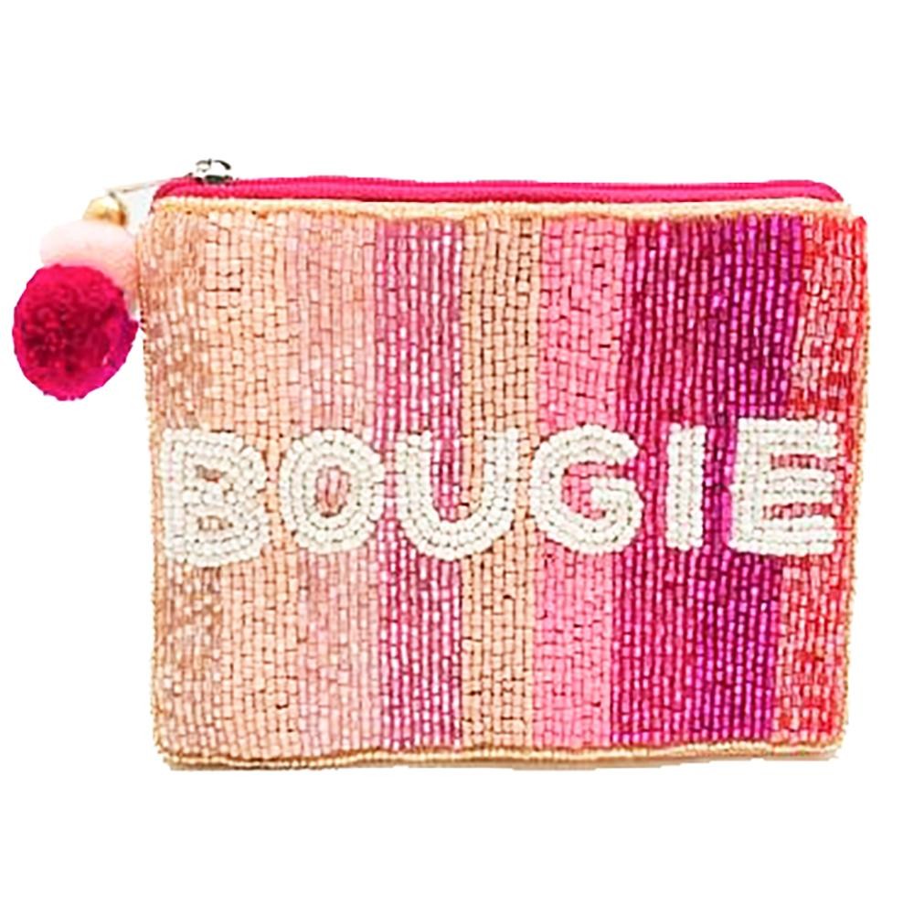 Beaded "Bougie" Pouch Featuring Pom-Pom Accent