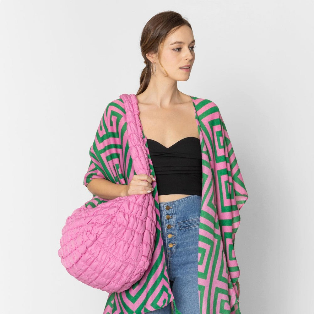 Do Everything In Love Large Quilted Puffer Shoulder Tote Bag - Bubblegum Pink