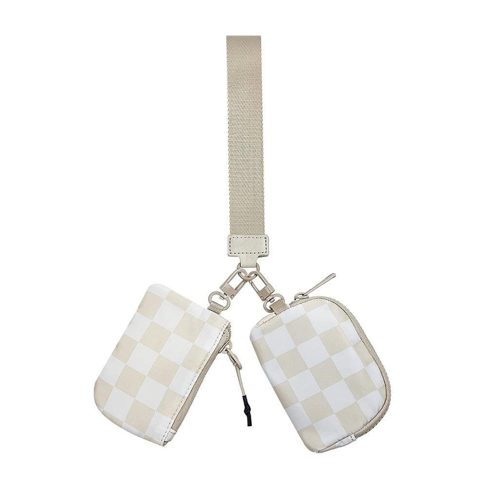 Two Pouch Wristlet - Cream Checker