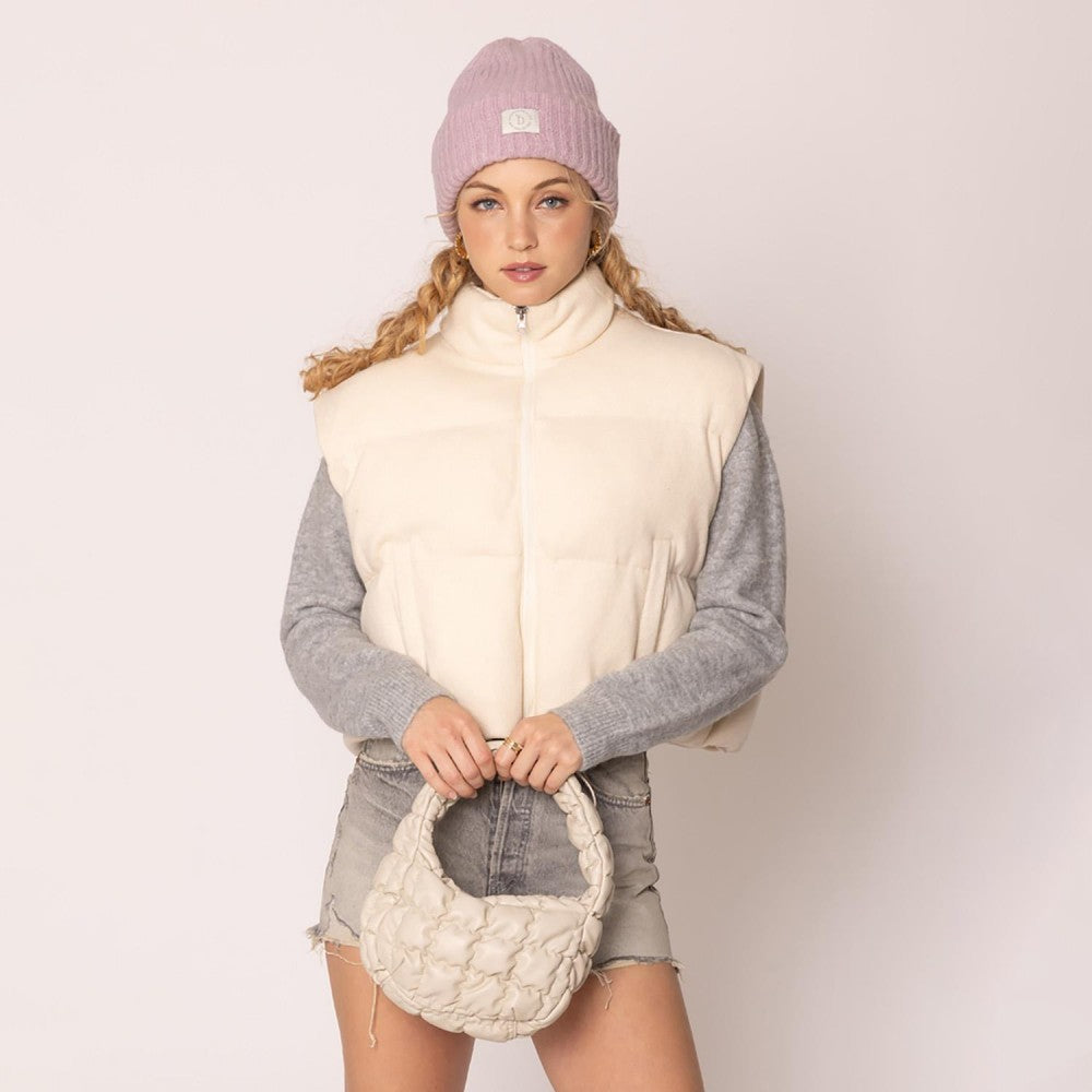 Do Everything In Love Vegan Leather Quilted Puffer Tote Bag - Ivory