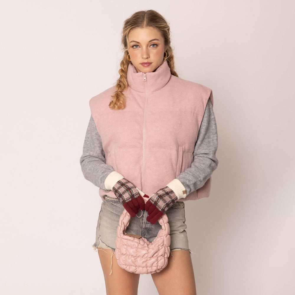 Do Everything In Love Vegan Leather Quilted Puffer Tote Bag - Pink