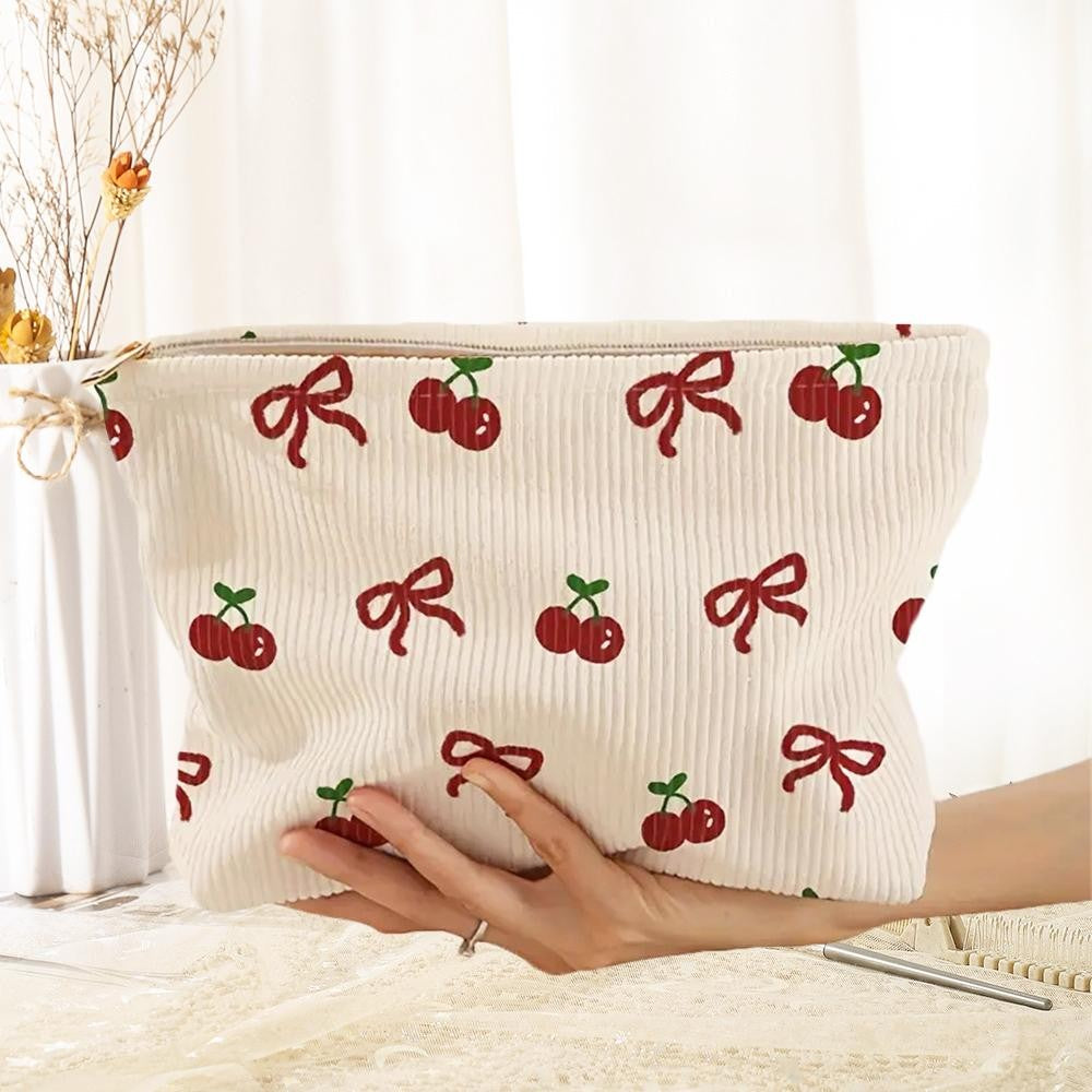 Corduroy Bows & Cherries Pouch