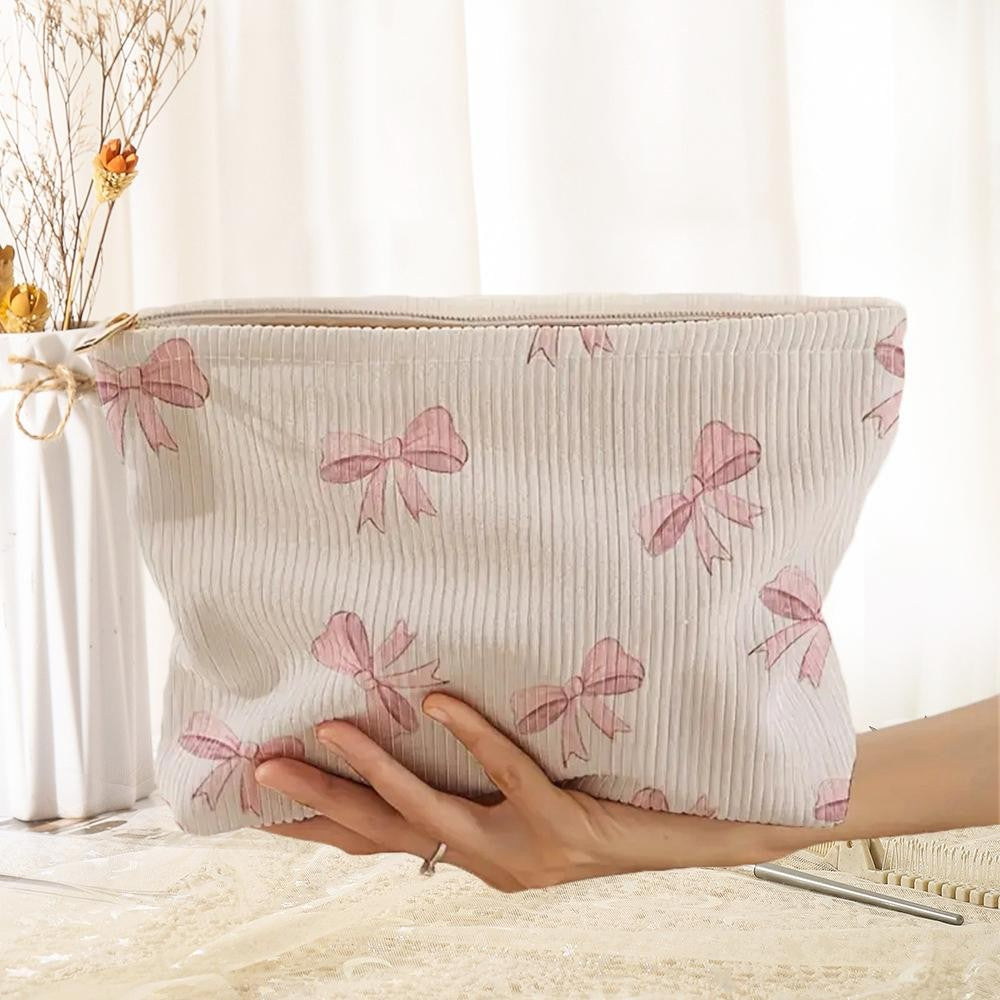 Corduroy Pink Bows Pouch
