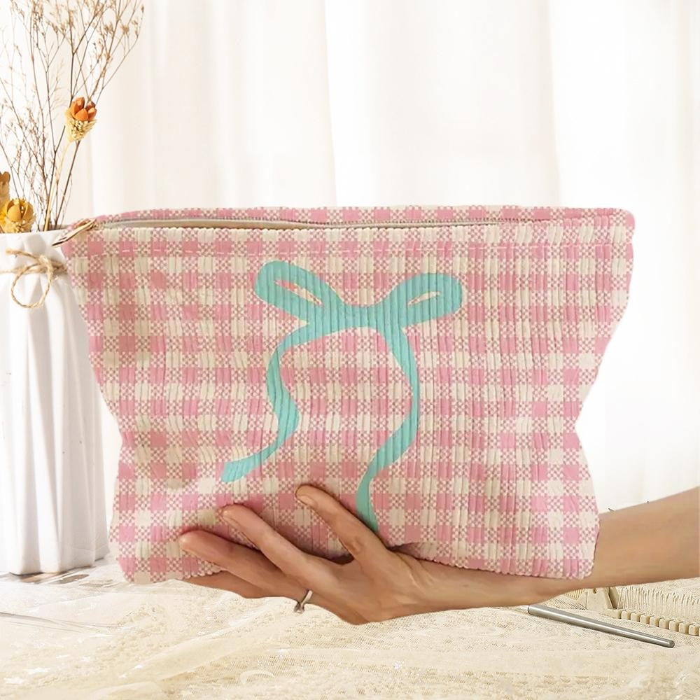 Corduroy Plaid Bow Pouch