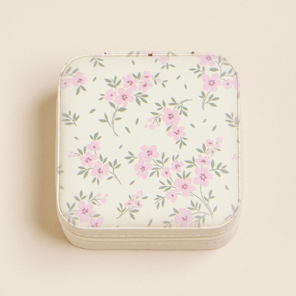 Floral Print Vegan Leather Travel Jewelry Box