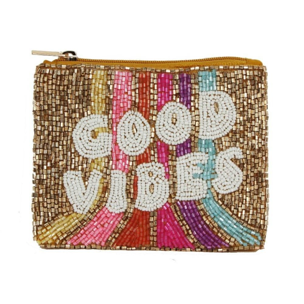 "GOOD VIBES" Seed Beaded Canvas Bag