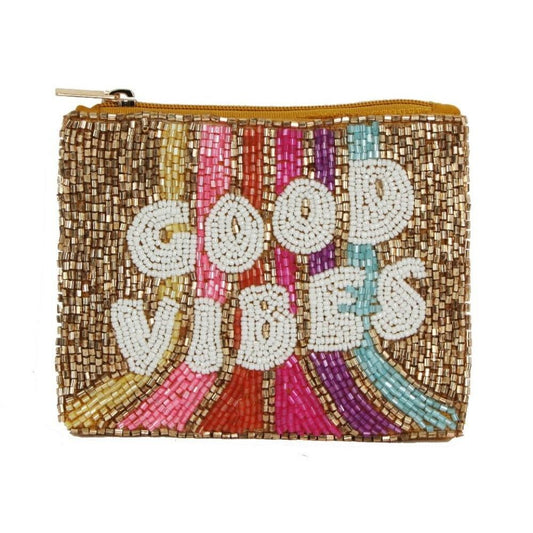 "GOOD VIBES" Seed Beaded Canvas Bag