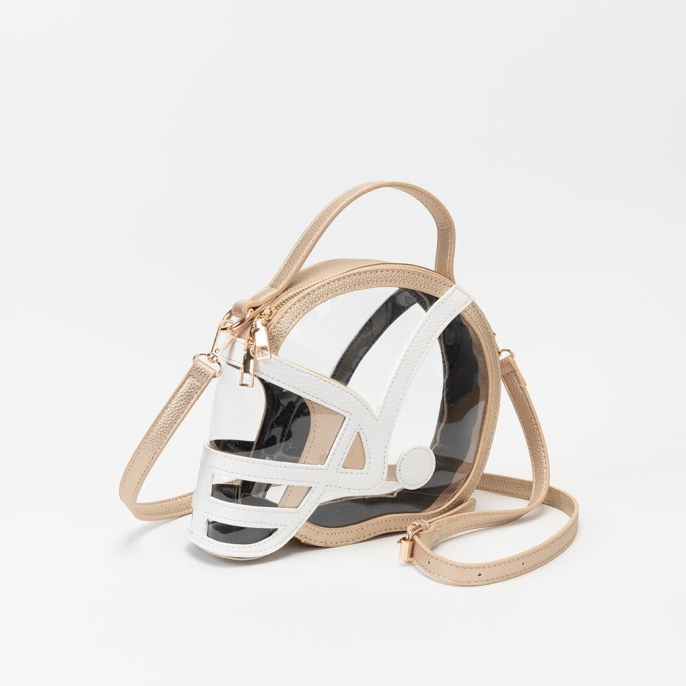 Clear Football Helmet Crossbody Bag Stadium Game Day Purse Gold Trim