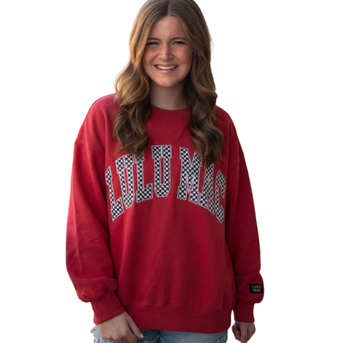 Lulu Mac Crimson Houndstooth Graphic Sweatshirt Large