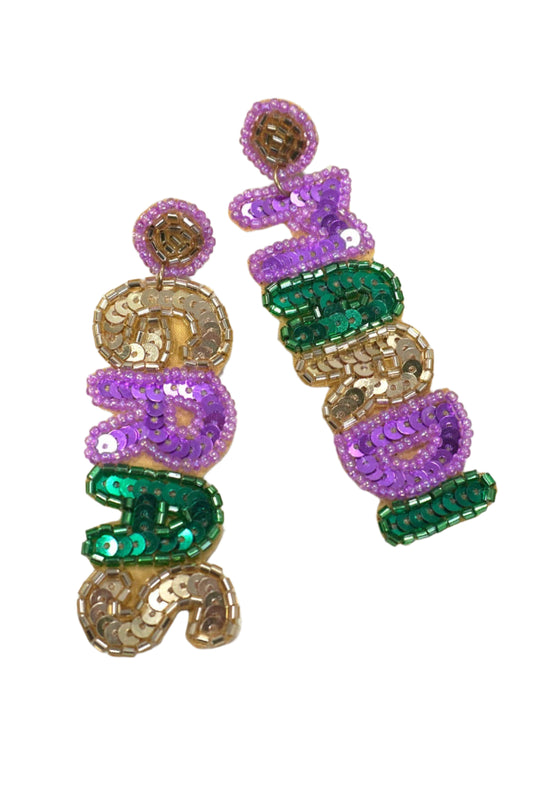 MARDI GRAS SEED BEADED DROP EARRINGS