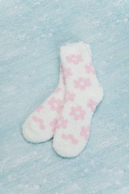 WARM CORAL FLEECE PLUSH DAISY FUZZY SOCKS- WHITE