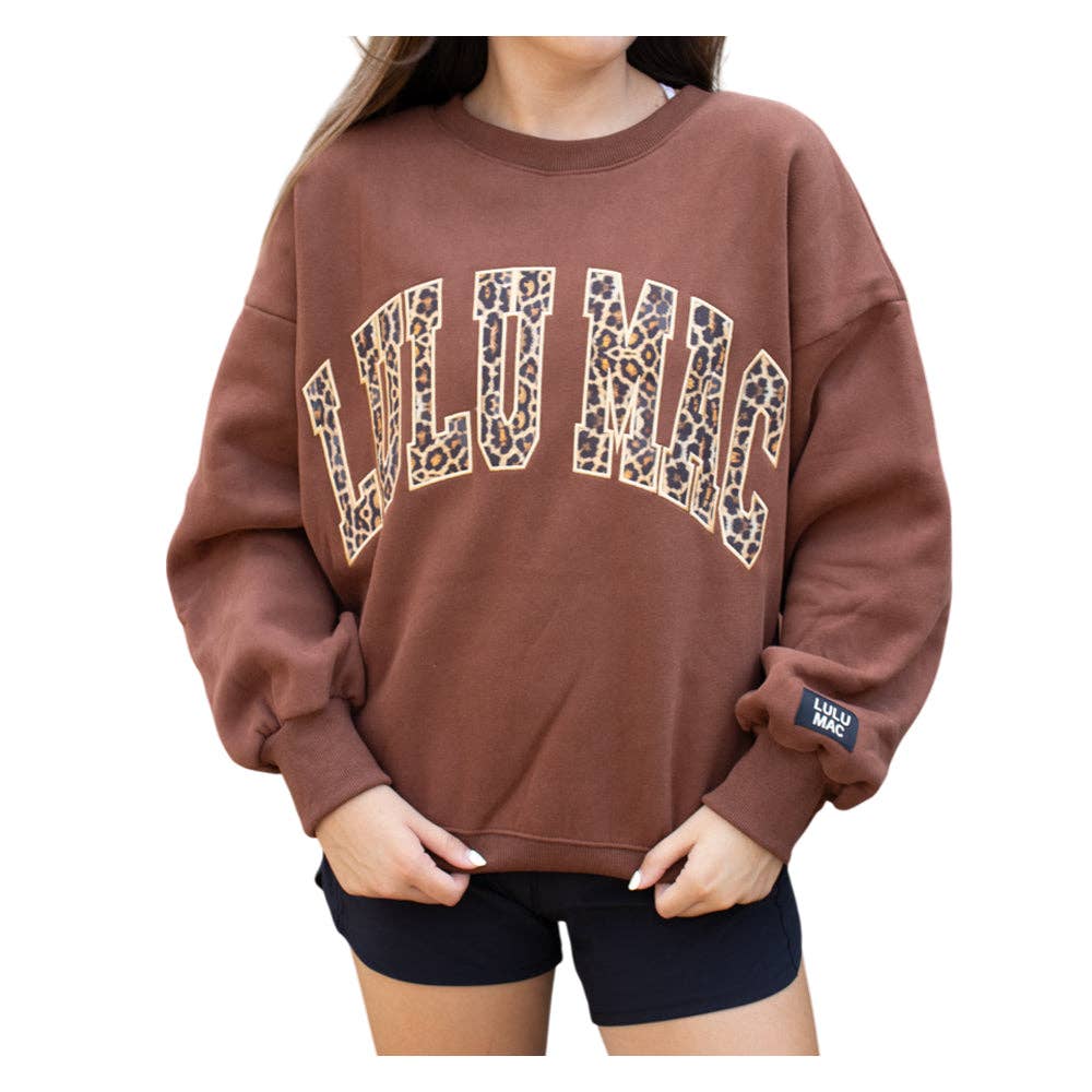 Lulu Mac Brown Leopard Logo Graphic Sweatshirt Large