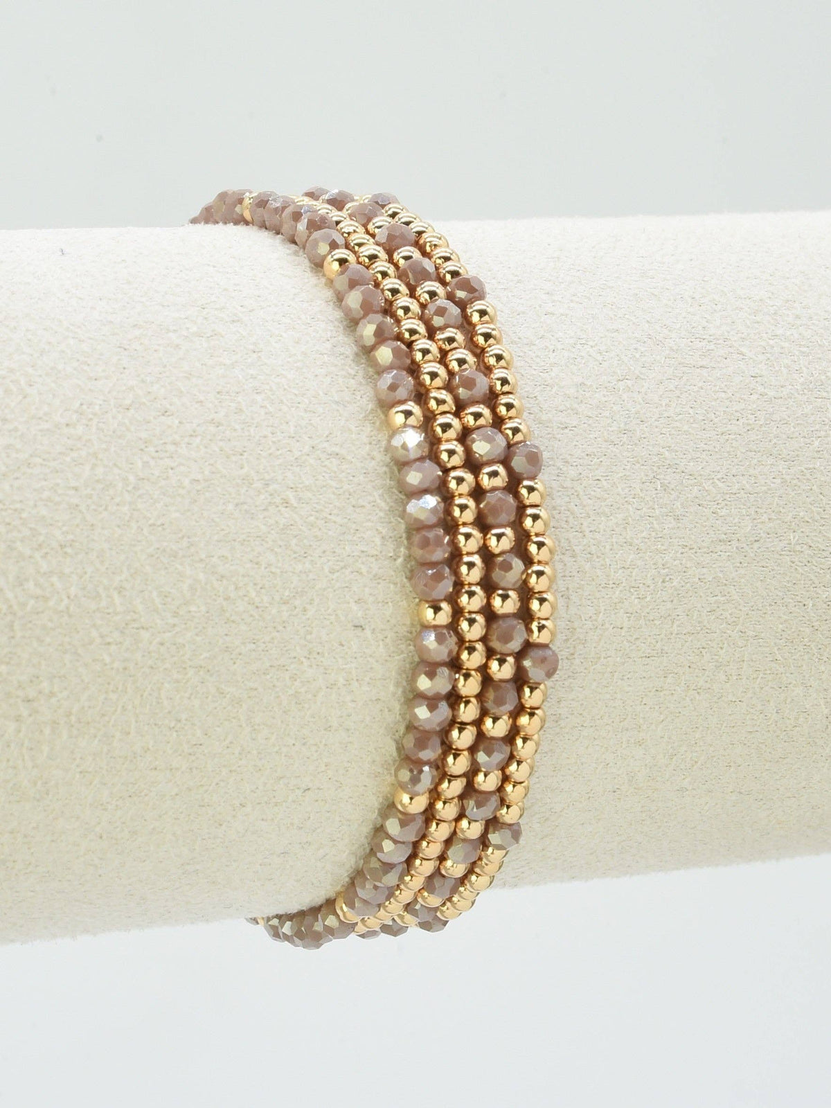 Mink & Gold Beaded Stretch Bracelet Stack Set of 4