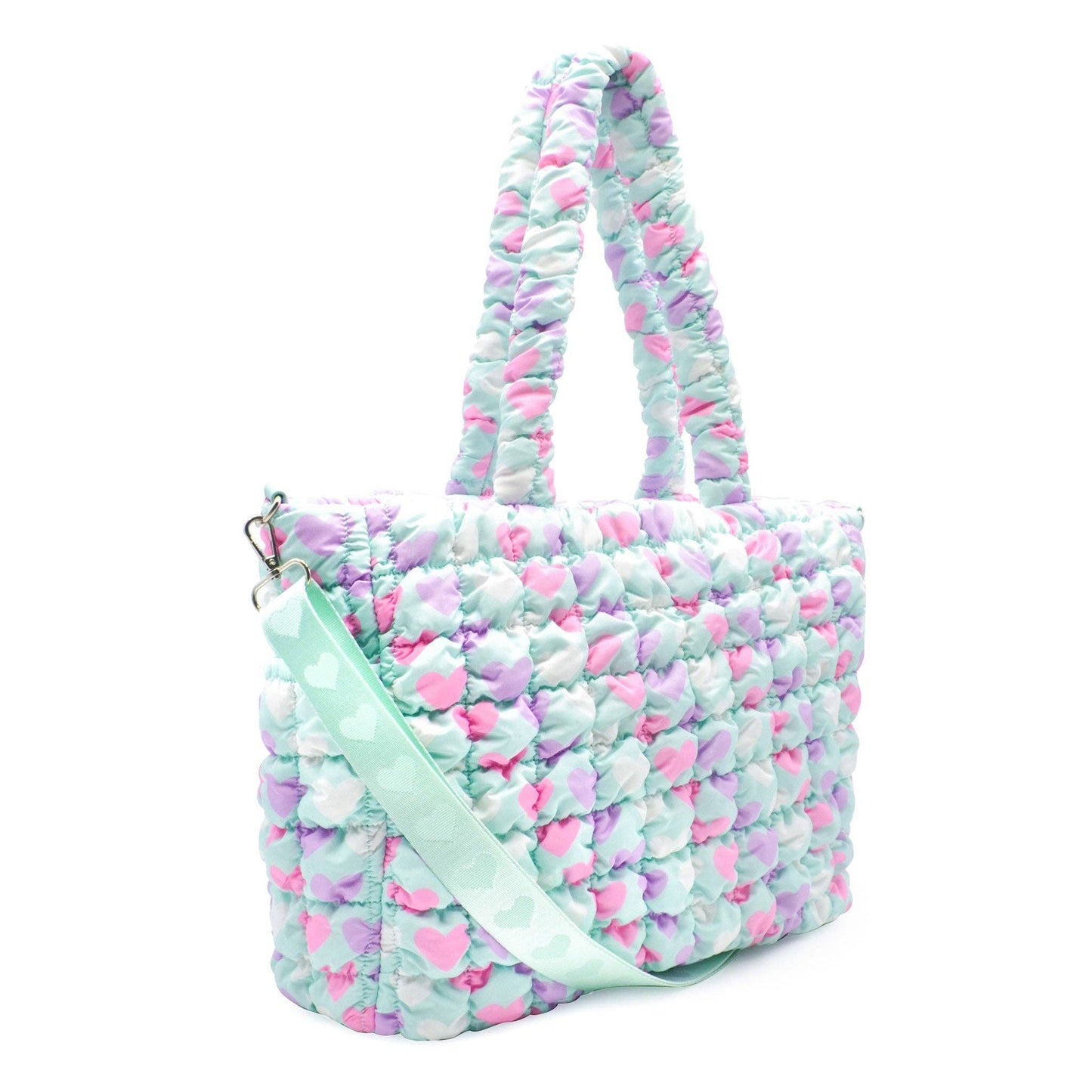 Heart Quilted Scrunch Tote with Detachable Strap