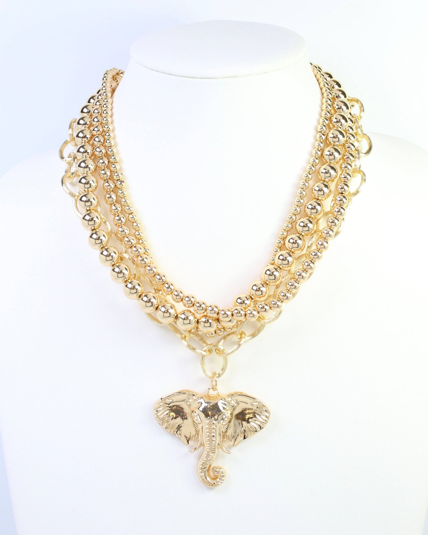Caroline Hill Bree Beaded Layered Elephant Necklace Gold